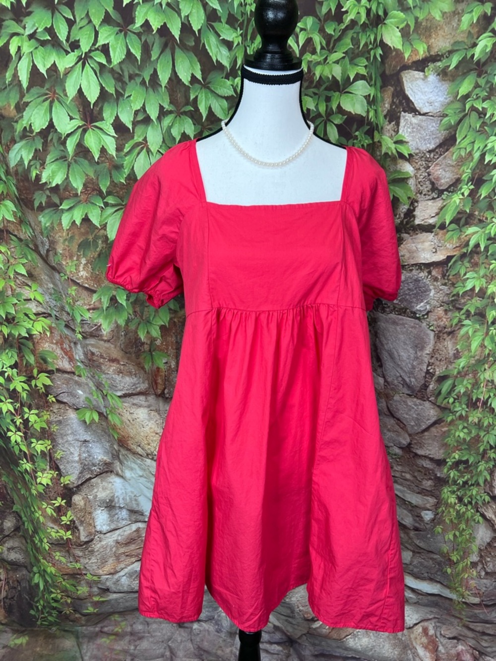 DRAPER JAMES Tomato Red Shirred Back Babydoll Dress, L - Picture 2 of 10